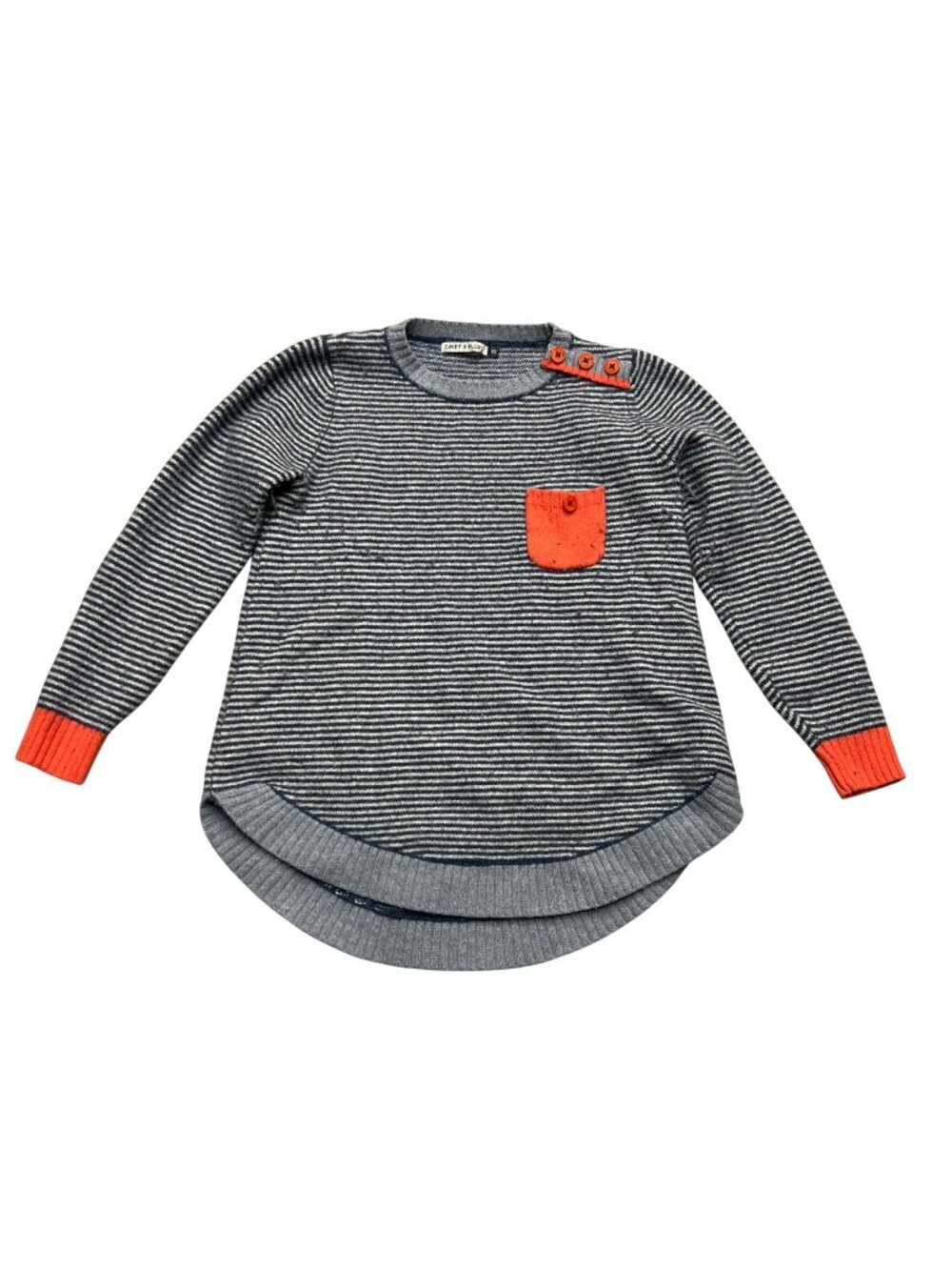 Zaket & Plover Merino Wool Blend Crewneck Blue Striped Sweater Soft XS